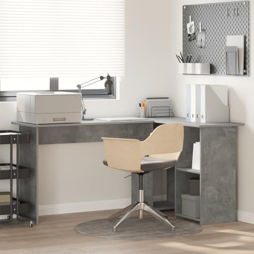 ZQQLVOO Betongrauer Computertisch aus Spanplatte mit 3 integrierten Regalen, 145 cm x 81 cm, robuste MDF-Platte mit Matter Oberfläche, Homeoffice Schreibtisch für bessere
