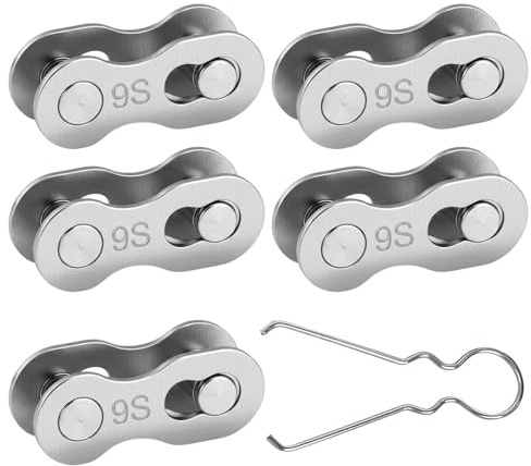 argtnayk 5 pares de eslabones rápidos para cadena de bicicleta 9 velocidades, con herramienta de desmontaje fácil, para bicicletas de 9 velocidades, reutilizables, plateados, acero