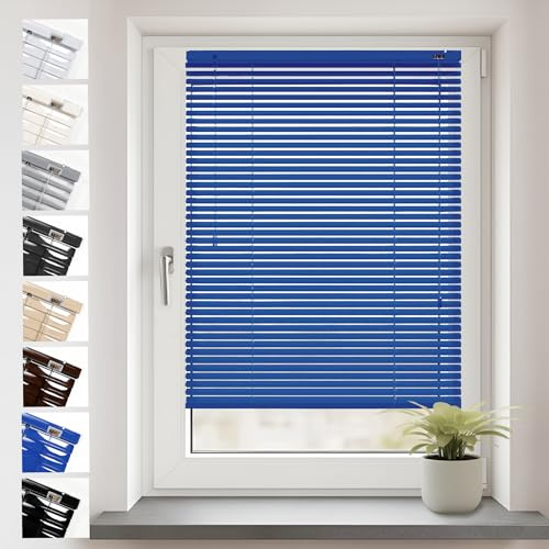 Sonello Aluminium Jalousien Fenster Ohne Bohren 100x130cm Blau Klemmfix | Blickdicht, Sichtschutz, Sonnenschutz für Fenster/Türen, Schalosien, Montage mit und ohne Bohren, Jalousien mit Klemmklips