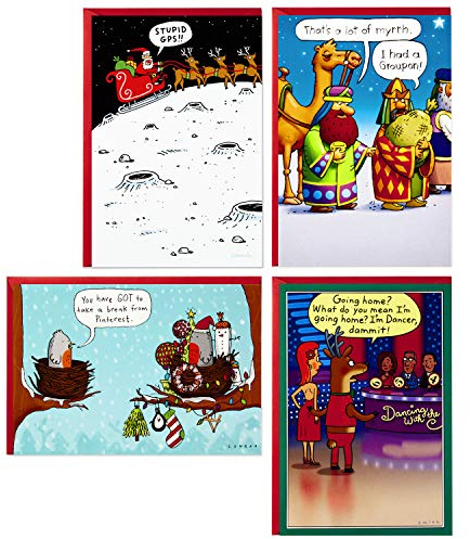 Hallmark Shoebox Funny Christmas Boxed Cards Assortment, Cartoons (4 Designs, 24 Christmas Cards with Envelopes)