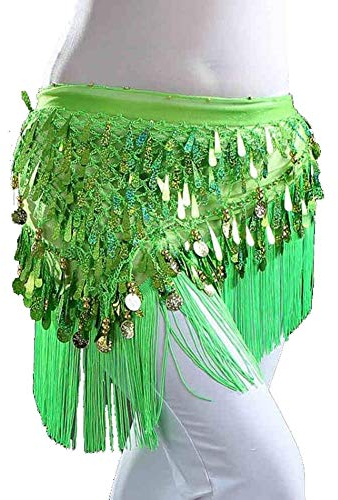 Wuchieal Damen Dreieck Bauchtanz Wickel Hüfttuch Verpackung Bund Gurt Rock Troddel Taille Kette Röcke (Grün, One Size)