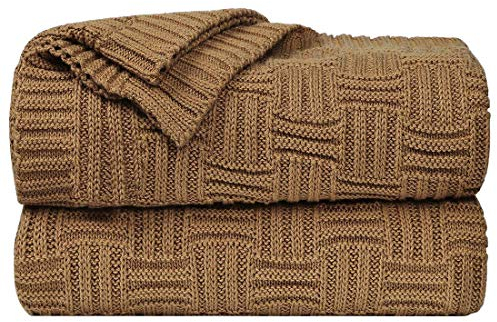 N/A Strickgarn, 100 % Baumwolle, leichte und weiche Kniedecke, Sofadecke, solide Struktur, Sofadecke, dekorative Strickdecke, braun 47 x 70 Zoll