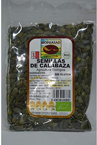 Bioprasad - Semillas Calabaza Bio 250 Gramos - Sin Gluten Sin Lactosa - Procedente De Agricultura Ecológica