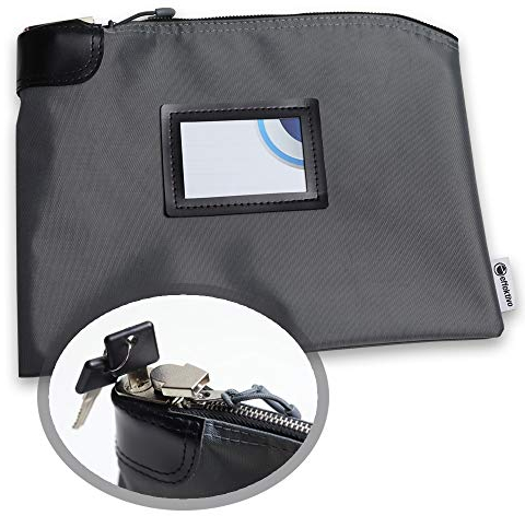 effektivo Verschließbare Banktasche mit Schloss und 2 Schlüsseln Geldtasche abschließbar A5 mit Reißverschluss und Fenster, Grau, 30 x 23 x4 cm