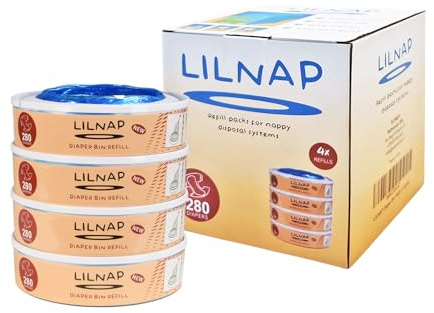 LILNAP - 4 Nachfüllkassetten kompatibel mit Angelcare Windeleimer & Litter Locker II (RUNDE KASSETTEN) - Neues Design