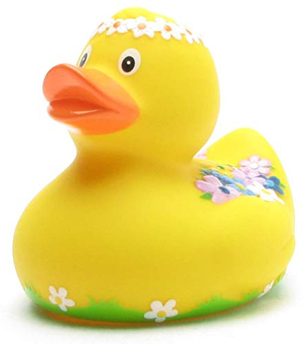 Duckshop I Badeente Blumendesign I Quietscheente I L: 8 cm - inkl. Quietscheentchen-Schlüsselanhänger im Set I Geschenk für Blumen-Liebhaber I Präsent Sammler