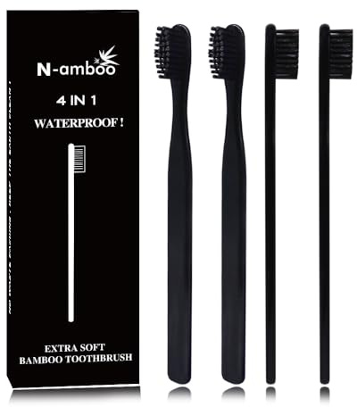 N-amboo Bamboo Toothbrush Soft Bristles Manual Adult Toothbrush Pack of 4 Painted Black