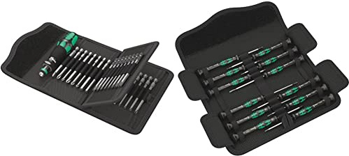 Wera 05059297001 62 Bitholding Screwdriver Set with Bits in Pouch, 33 Pieces & 73675 Kraftform Micro Precision Screwdriver Set, 12 Pieces