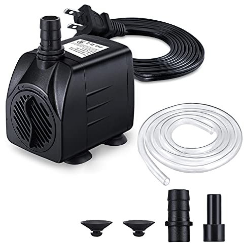 CWKJ Fountain Pump, 160GPH(10W 600L/H) Submersible Water Pump, Durable Outdoor Fountain Water Pump with 4.9ft Tubing (ID x 1/3-Inch), 3 Nozzles for Aquarium, Pond, Fish Tank, Water Fountain Pump