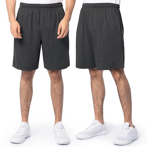 Fruit of the Loom Men's Eversoft Cotton Shorts with Pockets (S-4XL), 2 Pack-Black Heather, 4X-Large