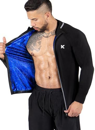 Kewlioo Pro Men's Heat Trapping Sauna Suit For Men, Sauna Long Sleeve Sauna Shirt for Gym, Workouts, Black Jacket, 3XL