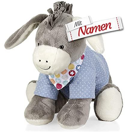 LALALO Sterntaler Kuscheltier Esel Emmi L, mit Namen Bestickt, Schmusetier Plüschtier Stofftier personalisiert, Geschenk zur Geburt Taufe Babyparty, für Baby Neugeborene Jungen Mädchen, 37 cm