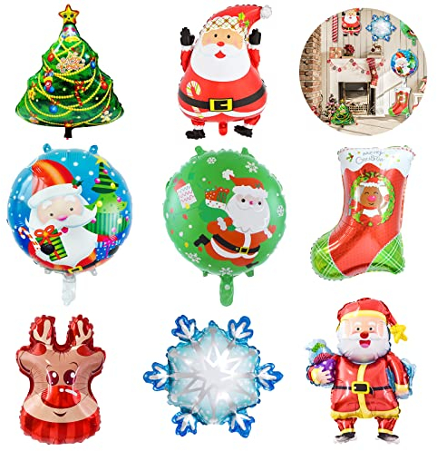 8 Stück Weihnachten Folienballon, Weihnachtsballons, Weihnachten Luftballons für Weihnachtsparty Deko, Weihnachtsmann, Rentier, S chneemann, Weihnachtsbaum, Ballondekoration für Weihnachtsfeierzubeh