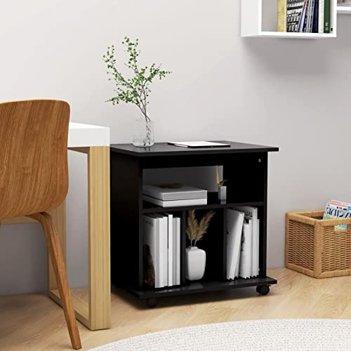 Festnight Mobiletto con Rotelle, Mobiletto per Stampante, Porta Stampante con Ruote, Carrello Porta Stampante, Tavolino con Ruote Nero 60x45x60 cm in Truciolato