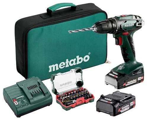 Metabo Trapano avvitatore a batteria BS 18 – 602207930 – 18 V – Con 32 pezzi – Include due batterie e caricabatterie
