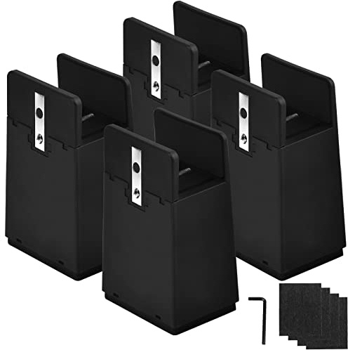 AUAUY Furniture Risers 4 inchs, Bed Risers with Adjustable Screw Clamp, Sofa Bed Tables Heavy Duty Risers fit Square or Round Sofa Leg Diameter from 0''–1.5'', Supports 20,000 lbs (Black, 4Pack)