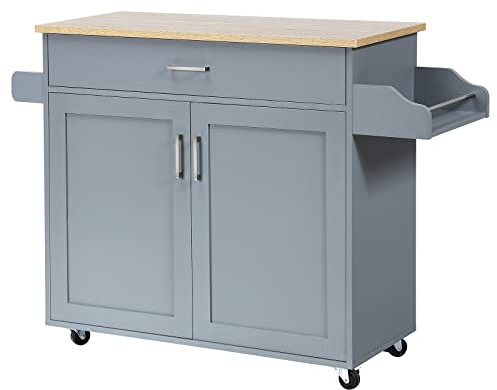 GiantexUK Kitchen Storage Trolley, Rolling Serving Island with Large Drawer, Adjustable Shelf and Towel Rack, Mobile Storage Cabinet Unit (Grey)