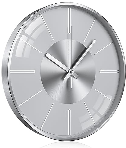 TOKTEKK Wanduhr Ohne Tickgeräusche Lautlos Modern wanduhren 12 Zoll Rund Geräuschlos Küchenuhr Aluminium Wall Clock Für Wohnzimmer Küche Schlafzimmer Und Büro(Silberne und weiße Skala) | Leise, nicht tickend, modern, rund, dekorative Uhr, batteriebetrieben, Wohnzimmer, Schlafzimmer, Küche, Büro, Heimdekoration