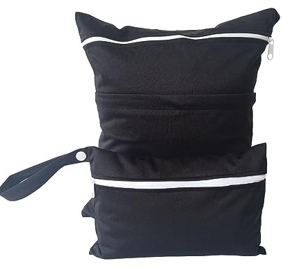 Wetbag Nassbeutel, 2 Stück Wasserdichte Windeltasche für unterwegs Stoffwindeln Nasstaschen Nasse und Trocken Wetbag Organiser Wäschebeutel Kinderkarten Organiser Beutel mit Reißverschluss -Schwarz