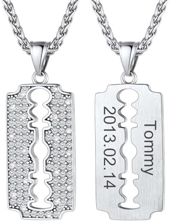 U7 Herren Rasierklinge Halskette Edelstahl Kette Razor Blade Anhänger Messer Dog Tag Militär Army Pendant Necklace Hip Hop Personalisiert Modeschmuck für Männer Frauen