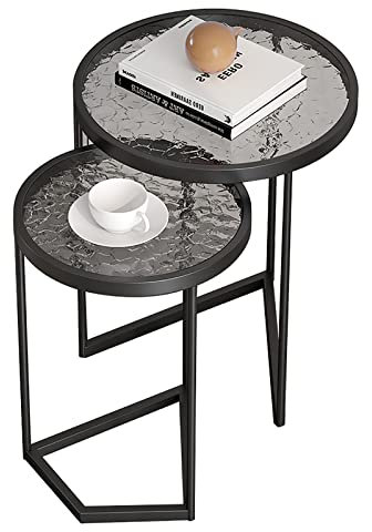 IMYOGI Exquisites 2-teiliges Couchtisch-Set, Satztisch aus gehärtetem Glas, kleines Wohnzimmerregal, runder Nachttisch mit Mehreren Stilen, einfacher Ecktisch mit Beistellschrank (Farbe: C)