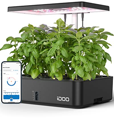 iDOO Hydroponic System, Smart Garden, Hydroponik, WiFi Hydroponisches Anzuchtsystem, mit LED-Pflanzenlampe, Ventilator, Automatisch Timer, Indoor Kräutergarten Kit, Höhenverstellbares, 12 Pods
