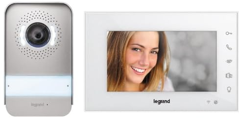 LEGRAND, Wi-Fi Video-Türsprechanlagen-Set, 2-Draht-Anschluss, 7-Hochglanz-Farbmonitor & Weitwinkelkamera, Smartphone-Anbindung, Steuerung per App, 1-/2-Familienhaus, Steckernetzgerät, weiß, 360910