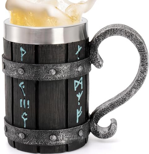 Dicunoy Nordic Viking Mug, 17 OZ Stainless Steel Viking Drinking Tankard Beer Cups with Handle, Metal Norse Mythology Beer Mug Gifts for Men, Father's Day, Him, Husband, Viking Enthusiasts