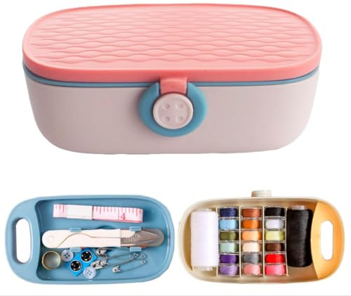 LetCart Nähset, Tragbares Komplettes Nähzeug Nähkästchen für Erwachsene, Nähbox mit Inhalt, Nähetui mit Nadel, Faden, Einfädler, Schere, Fingerschutz, Maßband (Rosa)