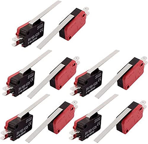 QXSJEDYCH Mikroschalter, 10 Stück, kurzzeitiger, Langer, gerader Scharnierhebelarm, 1 Schließer, 1 Öffner, Mikro-Endschalter, Rot, SV-163-1C25 Schalter