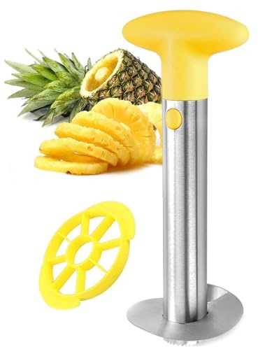 Lyoveu Coupe Ananas Et Evideur, Coupe Ananas INOX, Découpe Ananas en Acier Inoxydable 3-en-1,Coupe-Ananas pour Éplucher, Coupe-Ananas pour Éplucher, Évider Et Trancher Le Fruit-Yellow