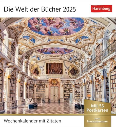 Postkartenkalender Die Welt der Bücher - Kalender 2025 - Harenberg-Verlag - Wochenkalender mit 53 heraustrennbaren Postkarten - 16 cm x 17,5 cm