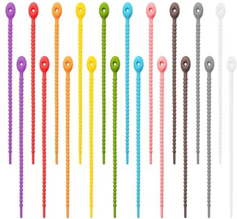 20 Stück Mehrfarbig Silikon Krawatten, Silikonbände, Tasche Clip, Gummi Twist, Schnur Kabel Binder, Schlange Krawatten, Beutel Verschluss Klammern, Silikonkabelbindern