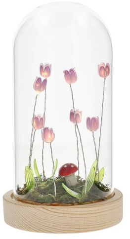 Shudehill Giftware Flower Dell Meadow LED Long Dome Light, Lilac Tulips | Decorative Mood Light, Wooden Base