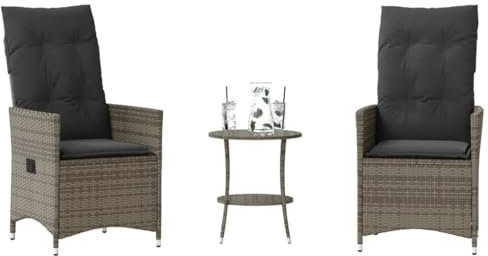 qohoio 3-TLG. Bistro-Set mit Kissen Gartenset Tisch Und StüHle Bistrotisch Outdoor Balkon MöBel Set Grau Poly Rattan - 365654