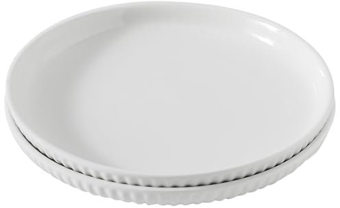 HASENSE Dinner Plate, 10 Inch White Ceramic Plates Set of 2, Dish Set for Steak, Pasta, Pizza, Appetizer, Round Dinnerware Dish for Kitchen, Serving Plate Microwave, Oven and Dishwasher Safe