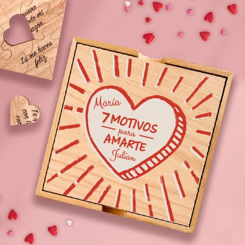 Transparent Gift Puzle de Madera Personalizado Frases de Amor. Caja con Nombres. Rompecabezas Personalizado Amor. Puzzles Personalizados. Regalos para Parejas. Regalos Originales San Valentín, Navidad