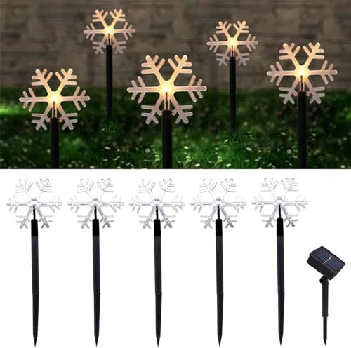 Weihnachtsbeleuchtung Außen Solar, 5 Stück Weihnachtsdeko Aussen Solar, IP65 wasserdichte LED Weihnachten Deko Draußen, Solar Weihnachtsbeleuchtung, für Weihnachtsdeko Aussen Rasen, Terrasse (A)