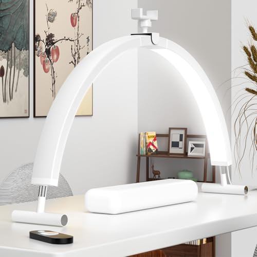 YFHT Lampada a Mezzaluna da 29 Pollici con luminosità Regolabile, Lampada da scrivania per Manicure con Supporto per Telefono per Extension Ciglia, Tatuaggio, Illuminazione per Unghie,Bianca