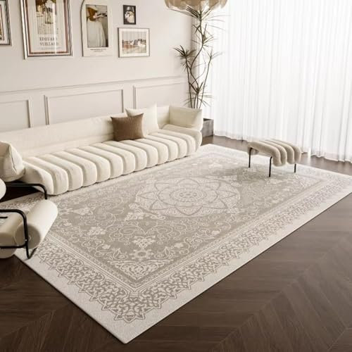 AAFUOO Vintage-Teppich, groß, waschbar, Blumenmuster, traditioneller, abgenutzter, beigefarbener Orientteppich, Retro-Rutschfester Teppich für Wohnzimmer und Esszimmer, 60 x 150 cm (2 x 5 Fuß)