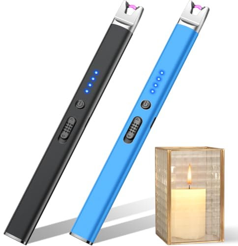 LcFun Accendino ad arco elettrico, ricaricabile, USB, antivento, elettrico, al plasma, per candele, fornello a gas (2 pezzi nero + blu)