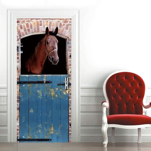 Türbekleben Pferd Türtapete, Selbstklebend TürPoster Pferd Türbilder, 3D Fototapete Türfolie Poster Tapete Türaufkleber Tür Tapeten 77 x 200 cm q1368