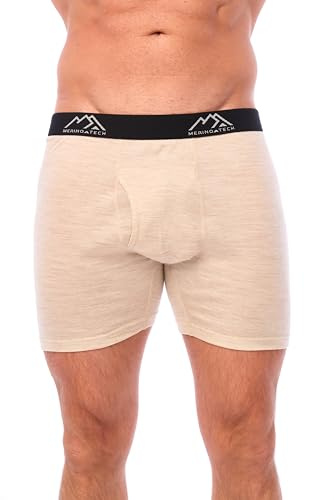 Merino.tech Boxer Uomo in Lana Merinos - 100% Intimo Termico Uomo Lana Merinos (1 Pack - 190 Oatmeal, XL)