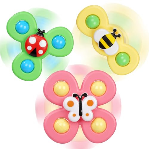 Ainiv Ventouse Spinner Jouets, 3PCS Coccinelle Abeille Papillon Animaux Mignons Jouets de Bain Bébé, Ventouses Rotatives Jouets, Bébé Spinner Jouets Cadeau pour Tout-Petit, Enfants, Filles, Garçons