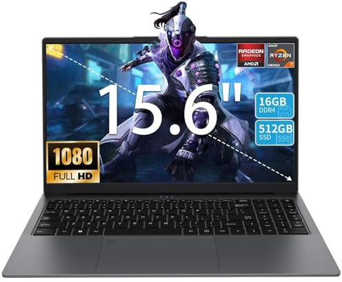15.6 Inch Gaming Laptop - AMD Ryzen 7 5825U (8C/16T, 2.0-4.5GHz), AMD Radeon Graphics, 16GB DDR4 RAM, 512GB NVMe SSD, Backlit KB, Fingerprint Reader, Webcam Switch