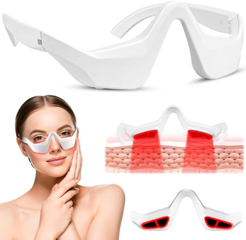 Under-Eye Red Light Therapy Device, Red Light Therapy Glasses Eye Mask, Microcurrent Led Infrared Therapy Eyes Massager for Reduce Dark Circles Puffiness Wrinkles, Bag Remove
