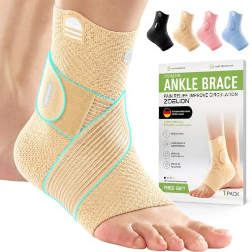 ZOELION Knöchelbandage mit X-Strap, sicherer Sitz & freie Bewegung | 3-Zonen-Kompression, atmungsaktiv, schlank im Schuh, Sprunggelenkbandage bei Plantarfasziitis & Achillessehne (Beige,S)