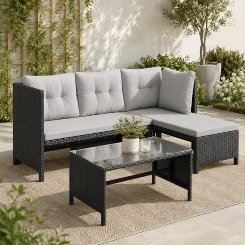 Home Collective Gartenmöbel Set Lounge Möbel Outdoor Sofa Gartenlounge Polyrattan | Mit Couchtisch & gemütlichen Polstern | Für Terrasse, Balkon oder Garten | 180x120x63,5 cm (BxTxH) | Hellgrau