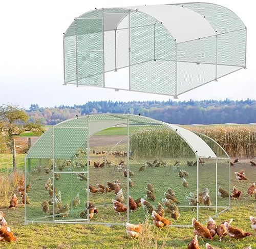 Aufun Freilaufgehege Hühnerstall Haustierkäfig Freigehege Bogenaufsatz | 3x4x2m Verzinkter Stahlrahmen Hühnerkäfig Voliere mit Dachplane Sonnenschutzdach Winterfest für Heimtiergehege Vogelkäfig