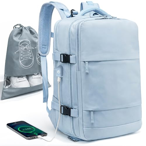 Thulander Mochila Viaje Cabina Avion 40x20x25 compatible con Aerolineas Maleta Cabina con apertura 180°, puerto USB y compartimentos organizados Mochila Viaje ligera impermeable Mochila unisex(Azul)